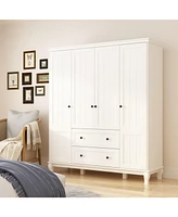 Famapy 4-Door Armoires Wardrobe with Hanging Rod, 2-Drawers, Storage Shelves