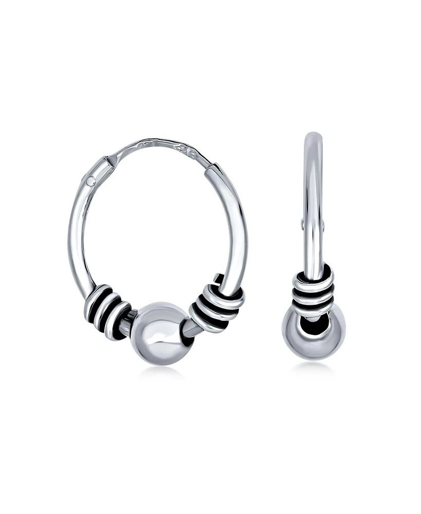 Bling Jewelry Balinese Tribal Ball Bead Continuous Cartilage Bohemian Boho Tribal Endless Bali Hoop Earrings For Women .925 Sterling Silver