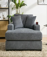 43.5" Oversized Chaise Lounger Modern Style Sofa Couch, with Pillows, Charge Station & Cup Holders, Chenille Fabric, Blue Gray