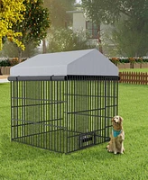 Streamdale Furniture Large Dog Kennel Outdoor Pet Pens Dogs Run Enclosure Animal Hutch Metal Coop Fence with Roof Cover(6.6'L x 6.6'W x 6.4'H)