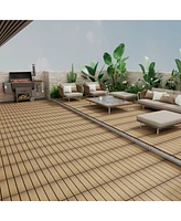 Patio Floor Tiles Pack of 11 Wpc Wood-Plastic Composite Patio Deck Tiles Diy Interlocking Decking Tiles, Quick Deck Floor Tile, Court Tile, Water Resi