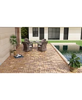 Pcs Interlocking Deck Tiles Striped Pattern, 12" x 12" Square Yellow Acacia Hardwood Outdoor Flooring for Patio, Bancony, Pool Side