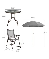 6 Piece Patio Dining Set for 4 with Umbrella, Outdoor Table and Chairs with 4 Folding Dining Chairs & Round Glass Table for Garden, Backyard and Pools