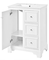 30-Inch bathroom vanity cabinet with ceramic basin, 3 drawers and adjustable shelves
