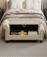 64.5" Bed Bench for Bed Room Nails Tufted Chaise of Lounge with Storage Velvet Upholstery Beige