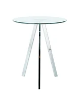 Simplie Fun Modern Kitchen Glass dining table Round Tempered Glass Bar Table top, Clear Bar Table Metal Legs, electroplated legs (set of 1)