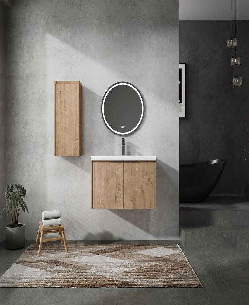 30" Wall-Mounted Bathroom Vanity With Sink and Side Cabinet, Soft Close Doors