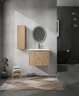 30" Wall-Mounted Bathroom Vanity With Sink and Side Cabinet, Soft Close Doors