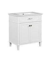 30-inch bathroom vanity with ceramic basin, soft close door and adjustable shelves