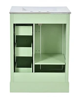 30-Inch bathroom vanity cabinet with ceramic basin, 3 drawers and adjustable shelves