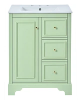 Simplie Fun 30-Inch bathroom vanity cabinet with ceramic basin, 3 drawers and adjustable shelves