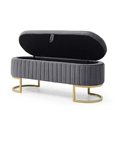 Simplie Fun Storage Bench Bedroom Bench, Velvet Oval Upholstered End of Bed Bench with Golden Metal Legs,50" Modern Storage Ottoman Bench for Bedroom,