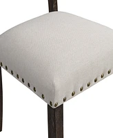 Slickblue Modern Tufted Back Upholstered Fabric Dining Chair Set of 2, Nailhead Trim Chairs, Beige