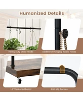 Sugift Rolling Garment Rack with Hanging Hooks and Bottom Storage Shelf