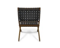 Huntsville Outdoor Foldable 2 Seater Acacia Wood Chat Set With Strapping Belt Accents, Brown And Gray