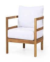 Streamdale Furniture Outdoor Acacia Wood Patio Club Chair, Wood Patio Furniture, Waterproof Thick Cushion Deep Seating For Porch, Garden, Backyard, Ba