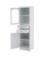 63" Tall Bathroom Storage Cabinet with Glass Doors, Free-Standing, Two Drawers, and Adjustable Shelves, Mdf Board