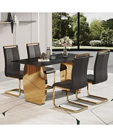 Streamdale Furniture Table and chair set, Modern rectangular table with 0.4 inch black patterned tabletop and gold legs, suitable for kitchen