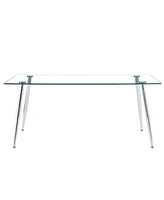 Simplie Fun Table and chair set.Modern rectangular glass dining table with tempered glass countertop and silver metal legs, paired with multiple trans