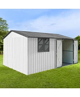 Simplie Fun Metal garden sheds 10ftx12ft outdoor storage sheds white+grey with window