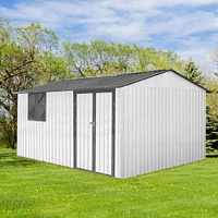 Streamdale Furniture Metal garden sheds 10ftx12ft outdoor storage sheds white+grey with window