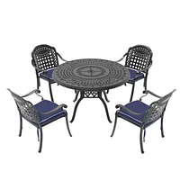 (Cushions In Random Colors)5-Piece Set Of Cast Aluminum Patio Furniture With Cushions