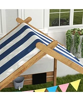 Wooden Sandbox with Canopy House Design for 3-7 Years Old, Brown