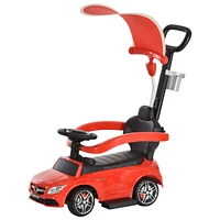 Simplie Fun 3 in 1 Ride on Push Cars for Toddlers, Stroller Sliding Walking Car with Sun Canopy, Horn, Music, Safety Bar, Cup Holder and Storage, Red