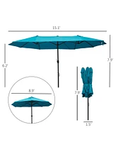 Streamdale Furniture Extra Large 15ft Patio Umbrella, Double-Sided Outdoor Umbrella with Crank Handle and Air Vents for Backyard, Deck, Pool, Market,