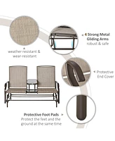 Streamdale Furniture Outdoor Glider Bench with Center Table, Metal Frame Patio Loveseat with Breathable Mesh Fabric and Armrests for Backyard Garden P