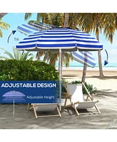 Streamdale Furniture 5.7' Portable Beach Umbrella with Tilt, Adjustable Height, 2 Cup Holders & Hooks, Uv 40+ Ruffled Outdoor Umbrella with Vented Can