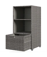 Valet Pool Towel Rack, Waterproof Pe Plastic Rattan Wicker Storage Organizer, Indoor Outdoor Spa, and Hot Tub Accessory Storage, 2 Shelves, 1 Basket D