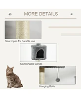 85.5" Cat Tree Height Adjustable Floor-to-Ceiling 4-Tier Kitty Climbing Activity Center Condo Cat Toy with Scratching Post Hanging Balls Play Res