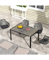 Outdoor Dining Table for 6 People, Aluminum Rectangular Patio Table with Faux Wood Tabletop for Backyard, Lawn, Balcony, Poolside, 55" x 35.5