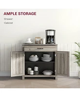 Farmhouse Sideboard Buffet Cabinet, Barn Door Coffee Bar Cabinet with Drawer and Adjustable Shelf, Kitchen Cabinet for Living Room, Entryway, Gray Was