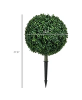 Streamdale Furniture 1.3' (15.7") Artificial Boxwood Topiary Trees with Ground Stake, Uv Resistant Set of 2 Ball Shaped Trees, Indoor Outdoor Fake Pla