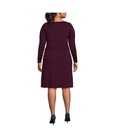 Lands' End Plus Boatneck Long Sleeve Tie Waist Dress