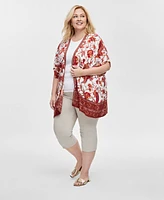 Jm Collection Plus Printed Open-Front Kimono Top, Created for Macy's