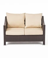 Streamdale Furniture Antibes 4Pcs Wicker Chat Set - Brown Wicker And Beige Cushion