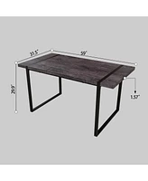 Simplie Fun 59" Rural Industrial Rectangular Mdf Black Dining Table Set and Pu Armless Dining Chair Set