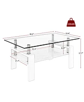 Rectangle Coffee Table, Tempered Glass Tabletop with Mdf Layer, Modern Table for Living Room, Gray Glass