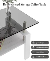 Simplie Fun Rectangle Coffee Table, Tempered Glass Tabletop with Mdf Layer, Modern Table for Living Room, Gray Glass