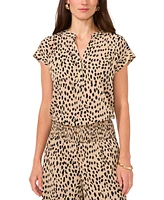 Vince Camuto Women's Animal-Print Split-Neck Short Sleeve Top