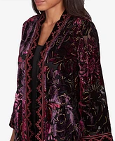 Ruby Rd. Petite Velvet Burnout Embroidered Open Front Cardigan Jacket