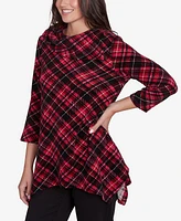 Ruby Rd. Petite Plaid Chenille Ribbed Knit Split Cowl Neck Top