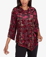 Ruby Rd. Petite Iridescent Sequin Velvet Floral Cowl Neck Top