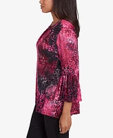 Ruby Rd. Petite Tie Dye Spots Criss Cross Scoop Neck Top