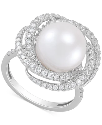 Grown With Love Cultured Ming Pearl (11mm) & Lab Grown Diamond (3/4 ct. t.w.) Love Knot Ring in 14k White Gold