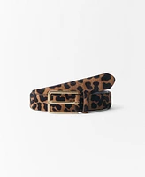 Mango Women's Leopard-Print Leather Belt