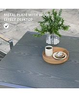 Extendable Outdoor Dining Table, 41"- 83" Aluminum Frame Patio Table with Wood Effect Steel Top, Rectangle Expandable Patio Table for 6-8, D